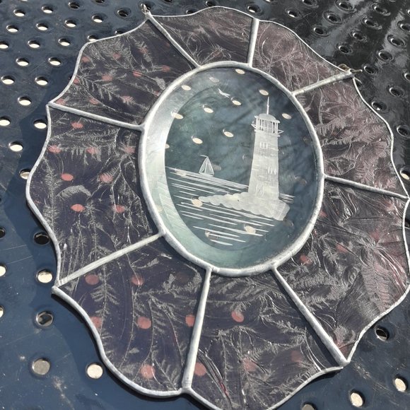 Stained Glass Etched Suncatcher Window Panel Lighthouse Bird Sailboat - Picture 8 of 14